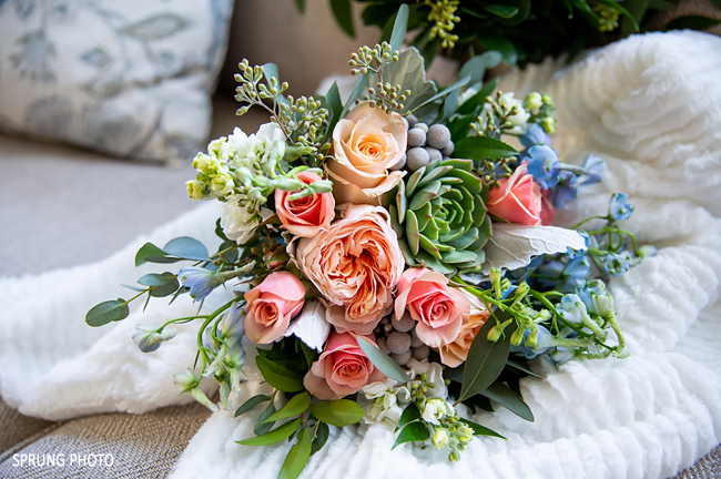 Pink, Peach and Blue Bouquet