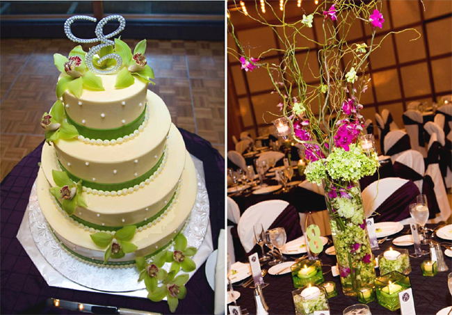 Apple Green Wedding Cake and Reception Centerpiece