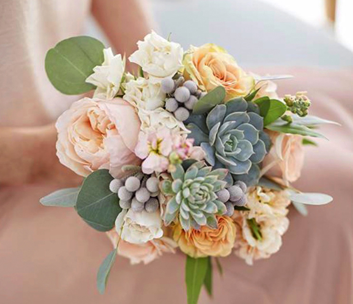 Pink and Peach Bouquet with Succulents