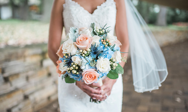 Pink and Blue Bridal Bouquet