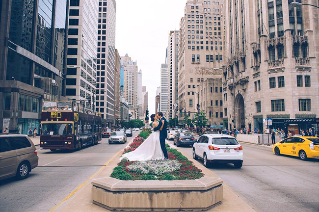 Michigan Avenue Bride and Groom